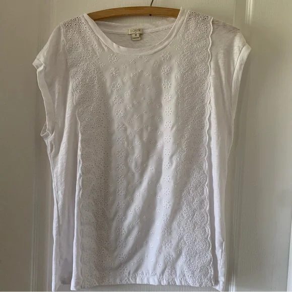 J.Crew white floral eyelet front sleeveless top - Picture 1 of 6